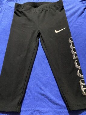 Nike Girls Black Leggings with White Swoosh and Side Logo